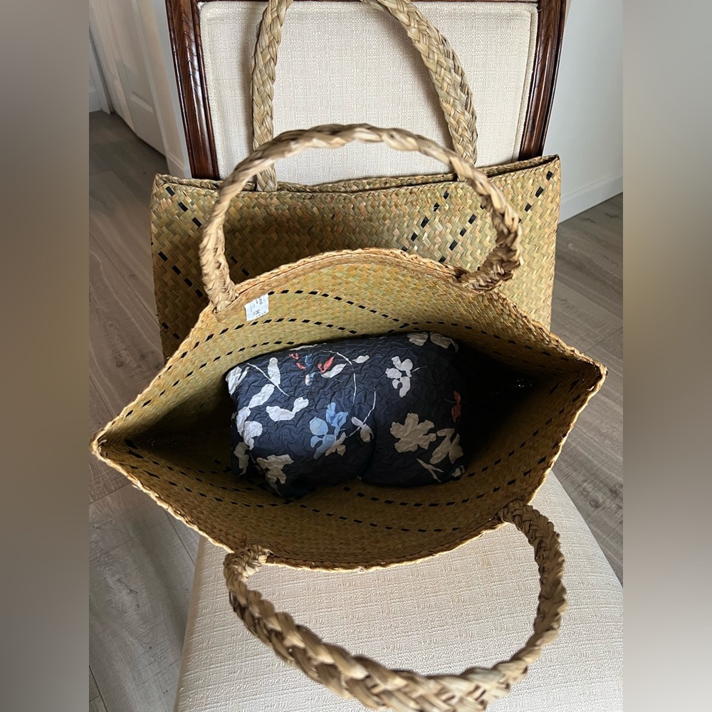 Woven Straw Tote Bag - Natural Tan for a set of 2 - Picture 6 of 6